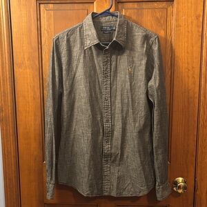 Polo Ralph Lauren Chambray Charcoal Button Down Shirt Slim Fit 100% Cotton